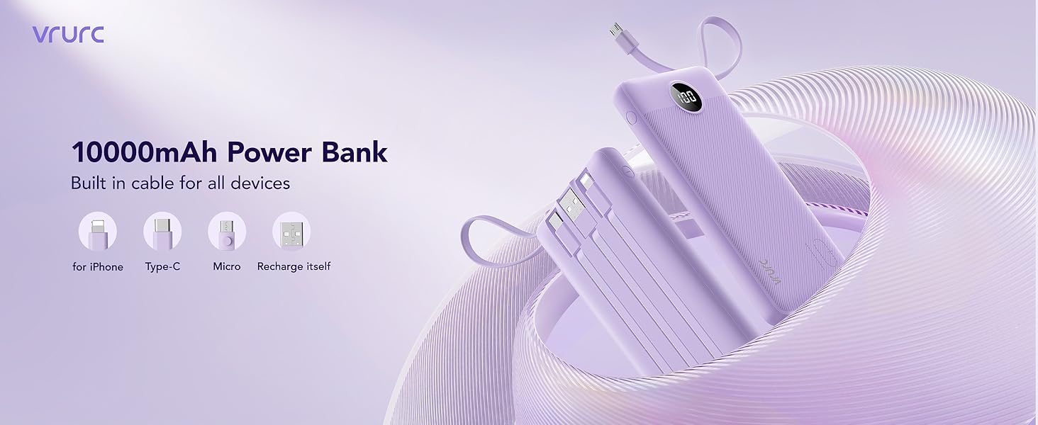 portable charger with built in cables