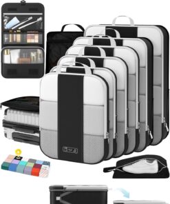 10 Set Compression Packing Cubes for Travel Essentials,Compressible Expandable Packing Cubes for Suitcase,OlarHike Luggage Organizer Bags for Travel,Handy Helper for Organizing Clothes(Black)