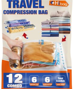 12 Compression Bags for Travel Essentials, Vacuum Packing Space Saver Bags for Cruise Accessories (12-Travel)