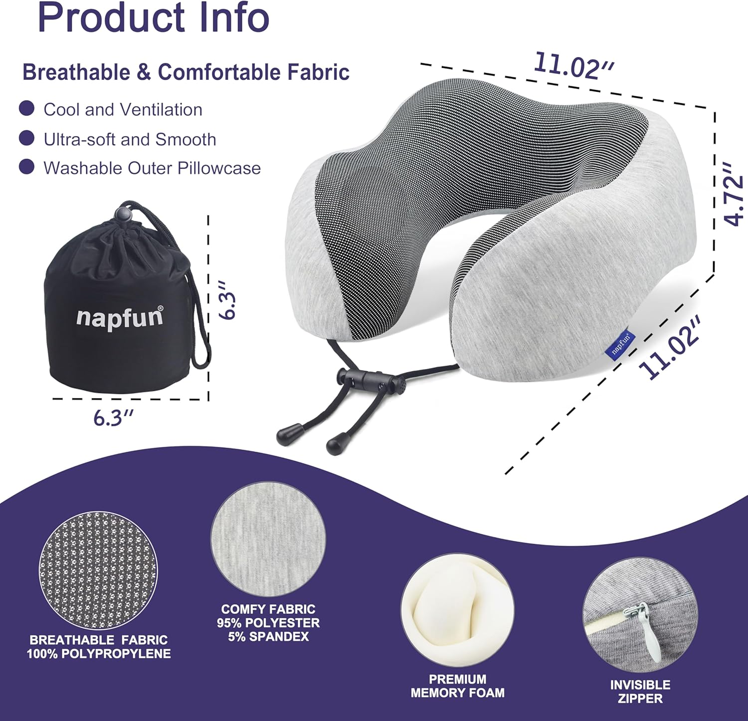 1769296252 napfun Neck Pillow for Traveling Upgraded Travel Neck Pillow for Airplane 100 Pure Memory Foam Travel Pillow for Flight Headrest Sleep Portable Plane Accessories Light Grey.jpg
