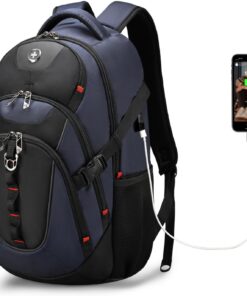 Swissdigital Design Laptop Backpack with USB Charging Port, Travel Backpack Fits 15.6 inches Computer, 31L College School Backpack for Men, Blue/Black | SD803-12 | Water Repellent