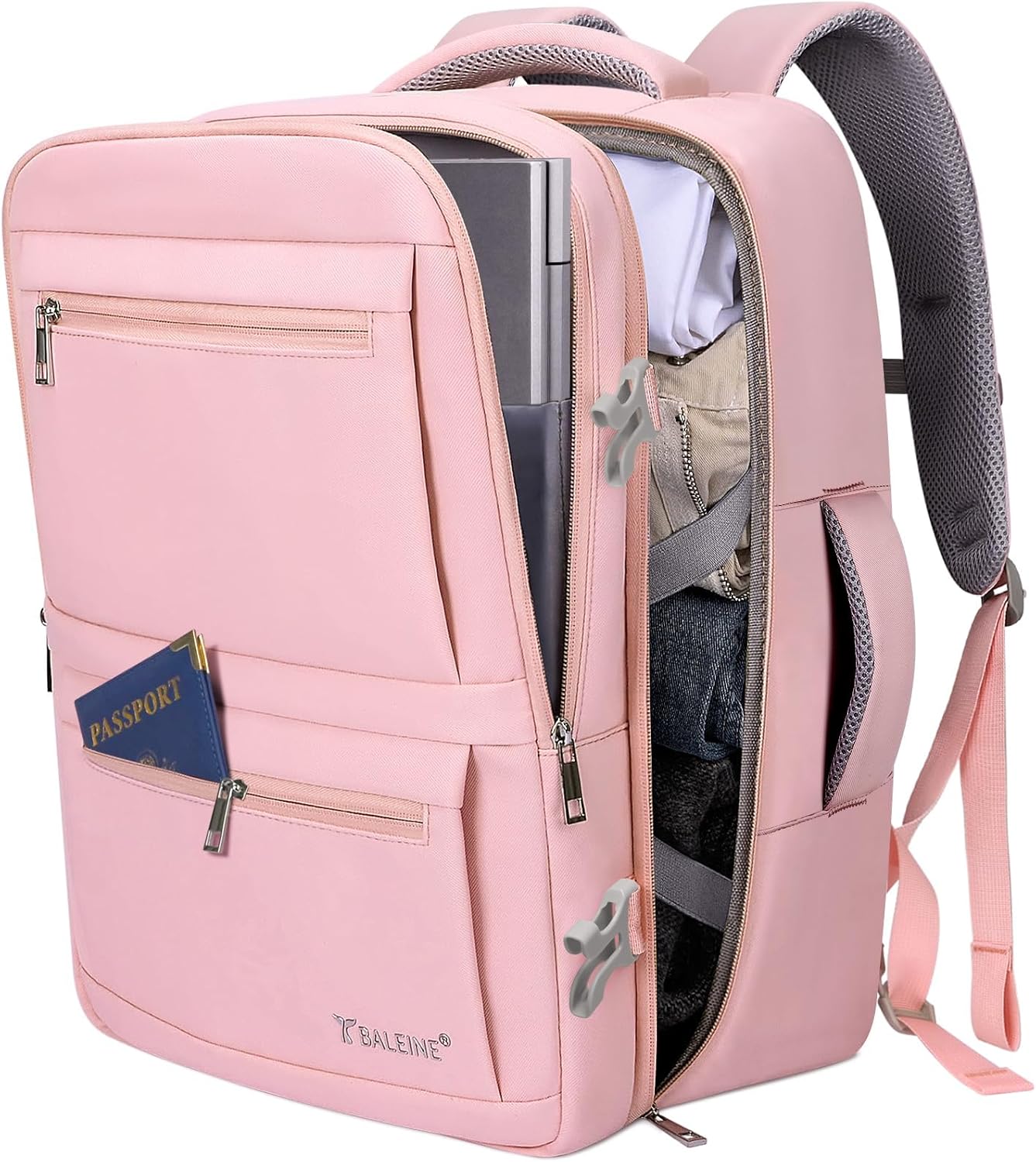BALEINE Travel Backpack for Women Men, Large Sturdy Carry On Laptop Backpack Gifts for Business, Casual, Weekender, Hiking (Large, Pink)