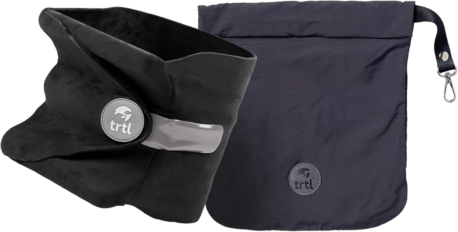 trtl Pillow - Scientifically Proven, Super Soft Neck Support Travel Pillow for Airplanes - Lightweight and Machine Washable - Ergonomic Design for Traveling on Flights, Cars, and Trains - Black