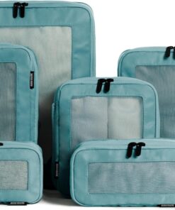 Aerotrunk Compression Packing Cubes for Travel - Luggage Organizer Bags - Double Zipper Packing Cubes for Suitcases (6-Pack, Teal)