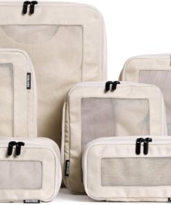 Aerotrunk Compression Packing Cubes for Travel - Luggage Organizer Bags - Double Zipper Packing Cubes for Suitcases (6-Pack, Beige)