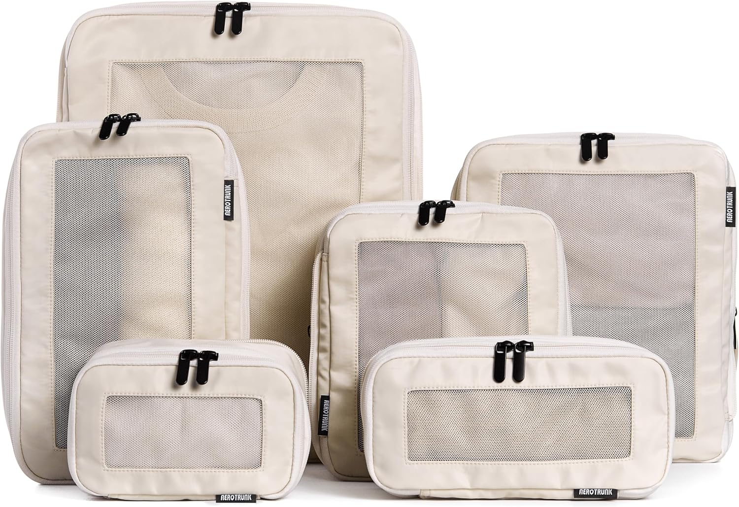 Aerotrunk Compression Packing Cubes for Travel - Luggage Organizer Bags - Double Zipper Packing Cubes for Suitcases (6-Pack, Beige)