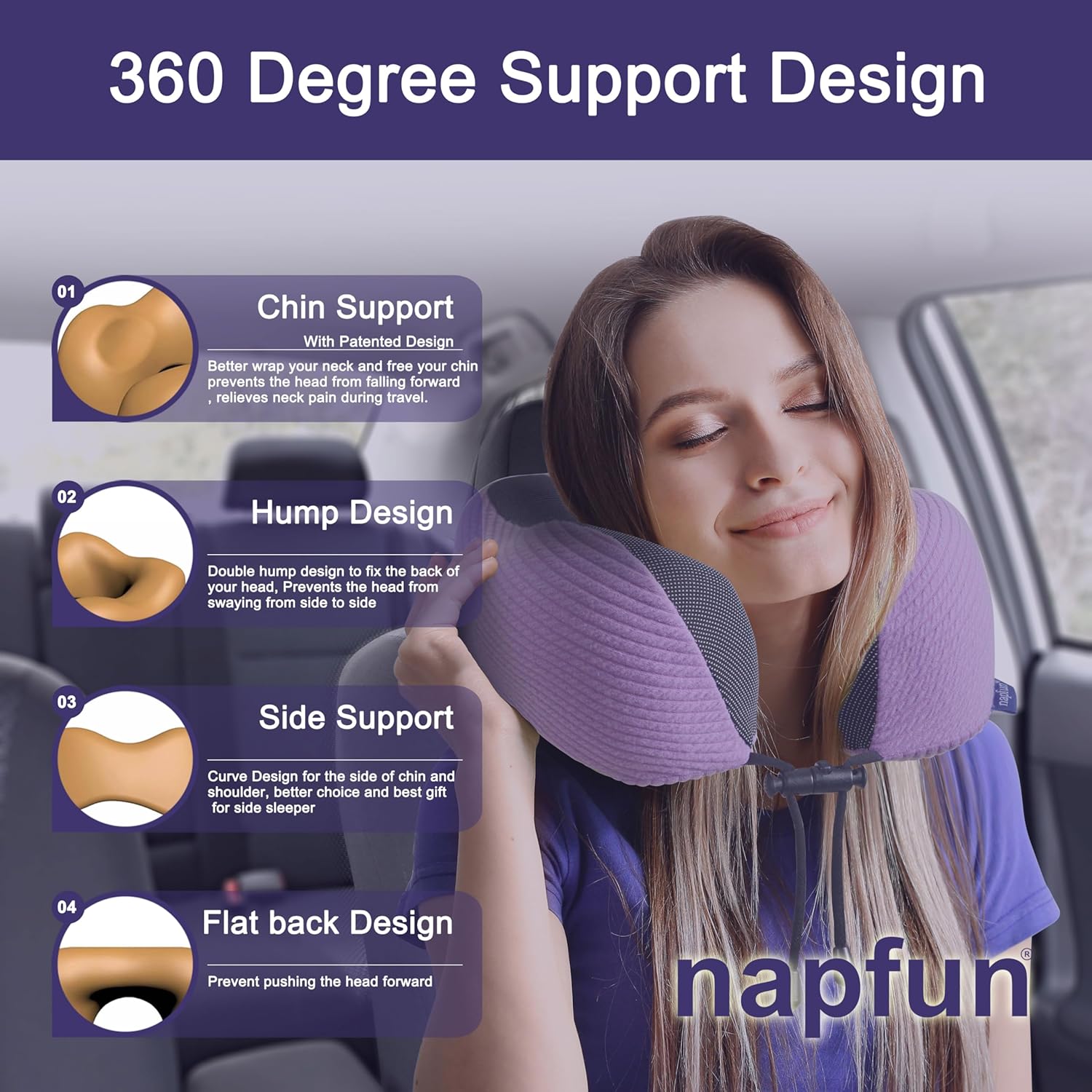 1769319702 napfun Neck Pillow for Traveling Upgraded Travel Neck Pillow for Airplane 100 Pure Memory Foam Travel Pillow for Flight Headrest Sleep Portable Plane Accessories Striped Light Purple Set.jpg