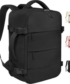 Travel Backpack For Women Men Airline Approved Carry On Backpack, Waterproof Outdoor Sports Rucksack Weekender Overnight College Business Backpack Fits 15.6 Inch Laptop - Black