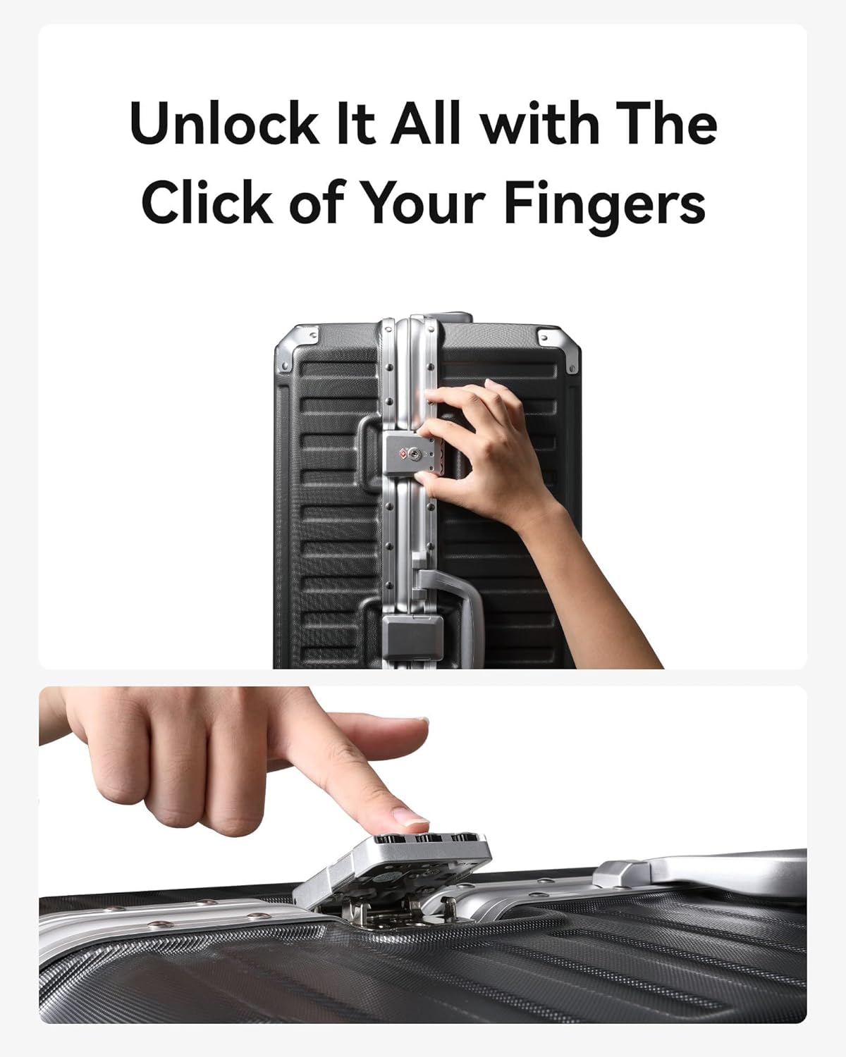 1769329992 LUGGEX Checked Suitcase with Spinner Wheels 8010S Aluminum Frame Zipperless Polycarbonate Hard Shell Suitcase ZX Core Charcoal Metallic 28 Inch.jpg