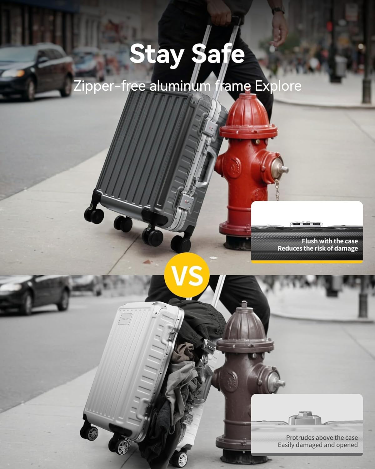 1769329994 LUGGEX Checked Suitcase with Spinner Wheels 8010S Aluminum Frame Zipperless Polycarbonate Hard Shell Suitcase ZX Core Charcoal Metallic 28 Inch.jpg