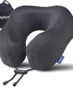 napfun Neck Pillow for Traveling, Upgraded Travel Neck Pillow for Airplane 100% Pure Memory Foam Travel Pillow for Flight Headrest Sleep, Portable Plane Accessories, Full Black