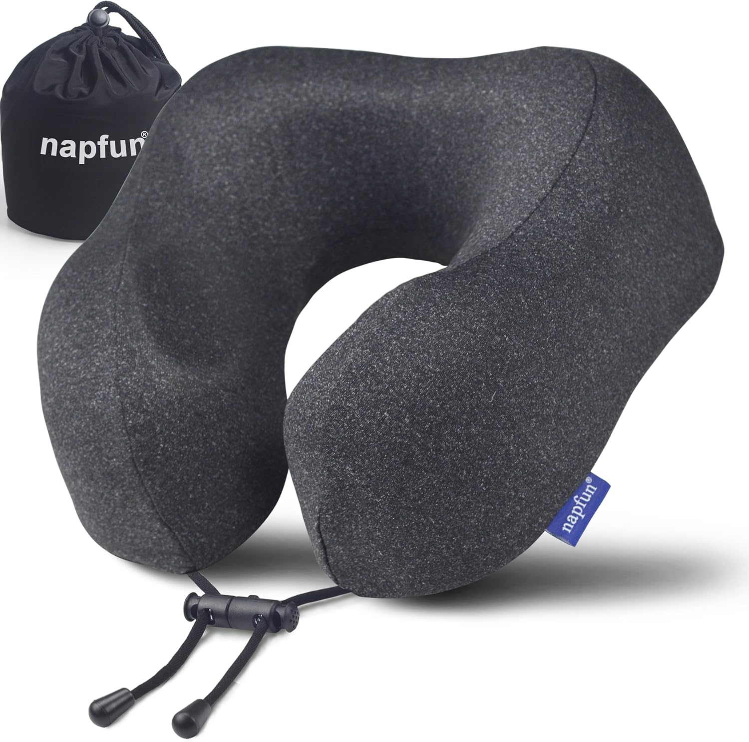 napfun Neck Pillow for Traveling, Upgraded Travel Neck Pillow for Airplane 100% Pure Memory Foam Travel Pillow for Flight Headrest Sleep, Portable Plane Accessories, Full Black