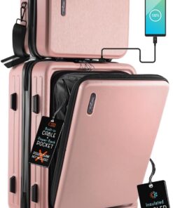 20 Inch Carry On Luggage 22x14x9 Airline Approved, Carry On Suitcase with Wheels, Hard-shell Carry-on Luggage, Durable Luggage Carry-On, Pink Small Suitcase with Cosmetic Case