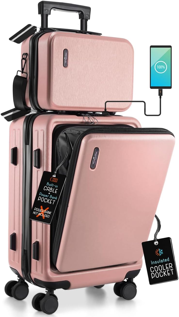 20 Inch Carry On Luggage 22x14x9 Airline Approved, Carry On Suitcase with Wheels, Hard-shell Carry-on Luggage, Durable Luggage Carry-On, Pink Small Suitcase with Cosmetic Case