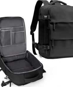 coowoz Travel Backpack For Women Men,Carry On Backpack,Hiking Backpack Waterproof Outdoor Sports Rucksack Casual Daypack Travel Essentials(Black) 25L