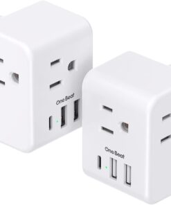 2 Pack European Travel Plug Adapter, International Power Plug Adapter with 3 Outlets 3 USB Charging Ports(1 USB C), Type C Plug Adapter Travel Essentials to Most Europe EU Spain Italy France Germany