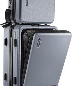 20 Inch Carry On Luggage 22x14x9 Airline Approved, Carry On Suitcase with Wheels, Hard-shell Carry-on Luggage, Durable Luggage Carry-On, Grey Small Suitcase with Cosmetic Case