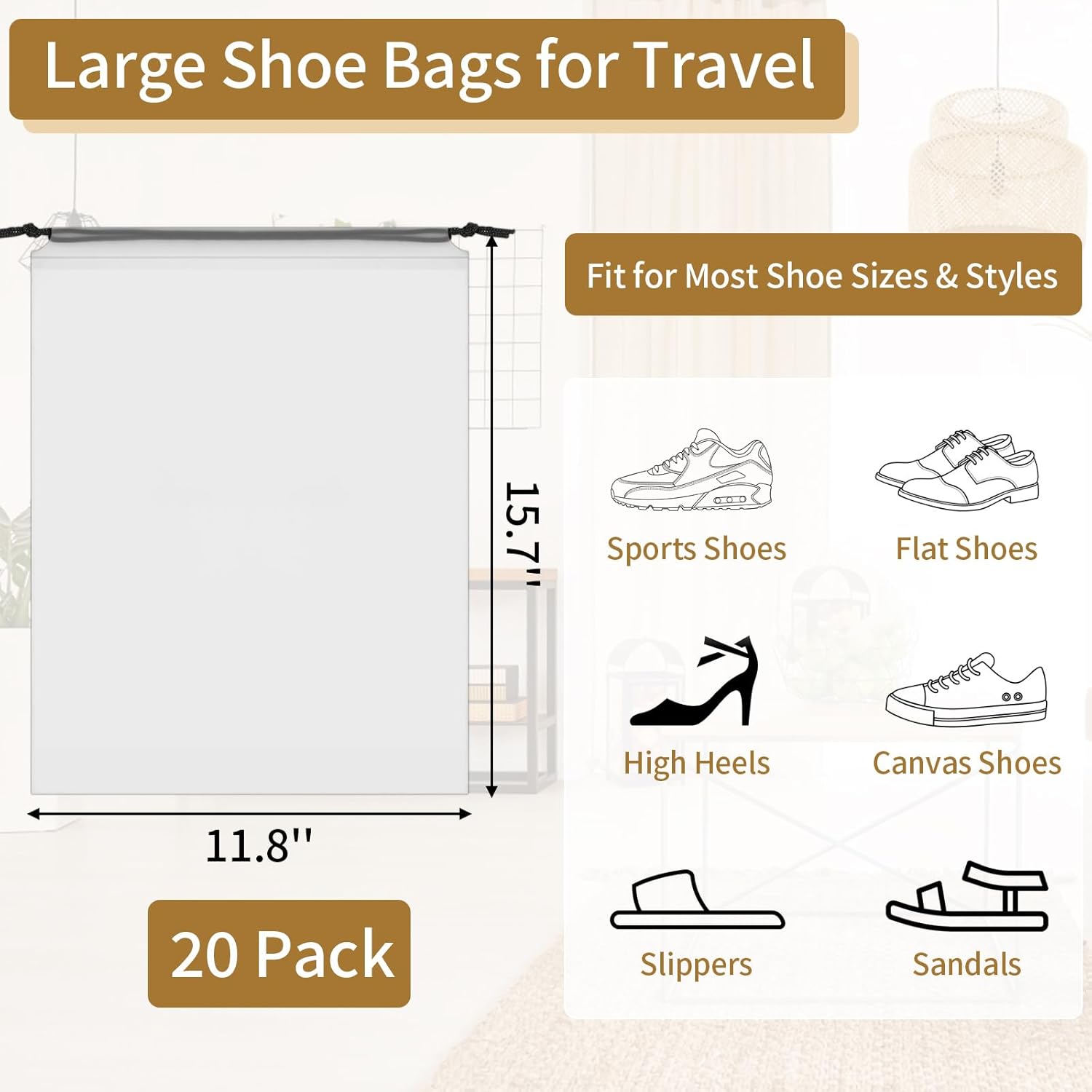20 Pack Shoe Bags for Travel 15.7 x 11.8 Clear Travel Shoe Bags for Packing Large Waterproof Portable Drawstring Travel Shoe Storage Bag Travel Essentials Women for and Men.jpg