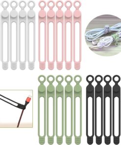 [20Park]UMUST Silicone Cable Ties,Reusable Cable Management Organizer, Multipurpose Elastic Cord Organizer for Bundling and Fastening Cable Cords Wires(black,white,pink,green)