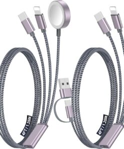 2Pack Multi Charging Cable Cord for Travel Vacation Essentials,Apple Watch Charger,iPhone 17 Charger,[3-in-2] USB A/Type C/Lightning Cable for iWatch,iPhone 17-11,Xbox Series X&S,Airpods,Home,Office
