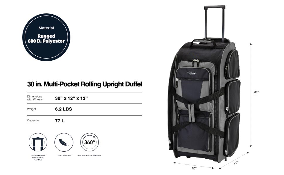 travelers club, travel, duffel bag, in-line wheels, upright bag, lightweight, organizer, adventure