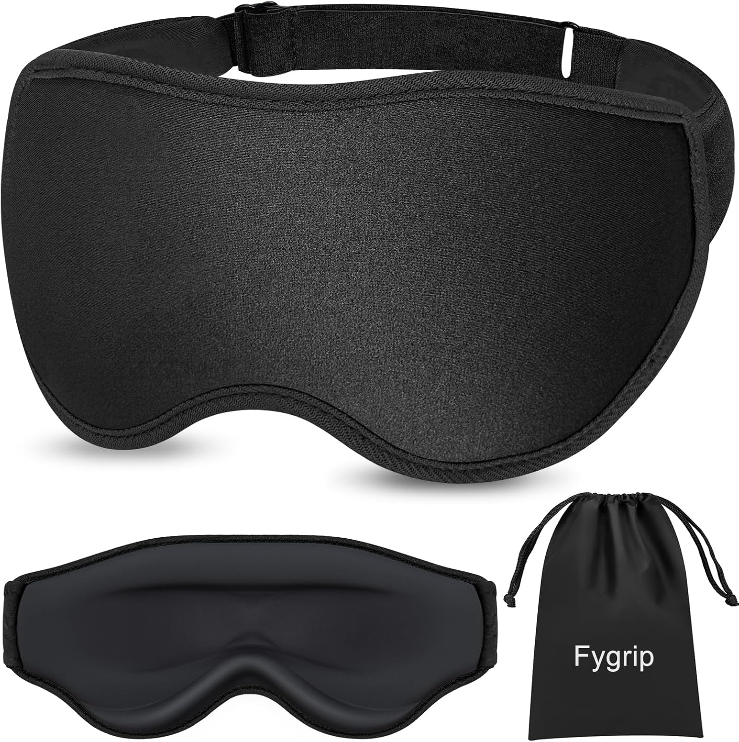 3D Eye Mask Sleep Mask for Men & Women, 100% Pressure-Free & Light Block-Out Eye Mask for Sleep with Easy Adjustable Strap, Night Eye Cover for Travel, Black