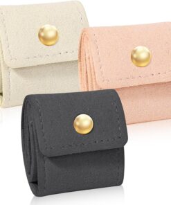 3Pcs Mini Travel Jewelry Bag, Leather Jewelry Organizer Foldable Pouch for Necklaces, Rings & Earrings - Compact Jewelry Case with Buckle for Women, Travel Accessories (Beige, Pink, Gray)