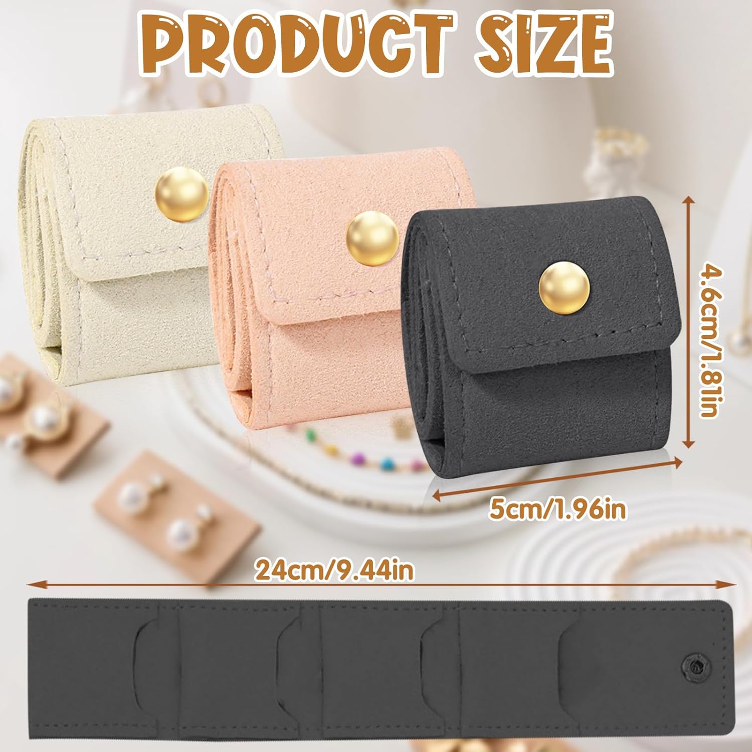 3Pcs Mini Travel Jewelry Bag Leather Jewelry Organizer Foldable Pouch for Necklaces Rings Earrings Compact Jewelry Case with Buckle for Women Travel Accessories Beige Pink Gray.jpg
