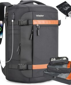 42L Travel Backpack with 4 Packing Cubes, TSA Friendly Flight Approved Carry-On Bag with USB Charging Port, Water-Resistant Weekender Business Backpack for Men Women, Fits 17.3" Laptop(Black)