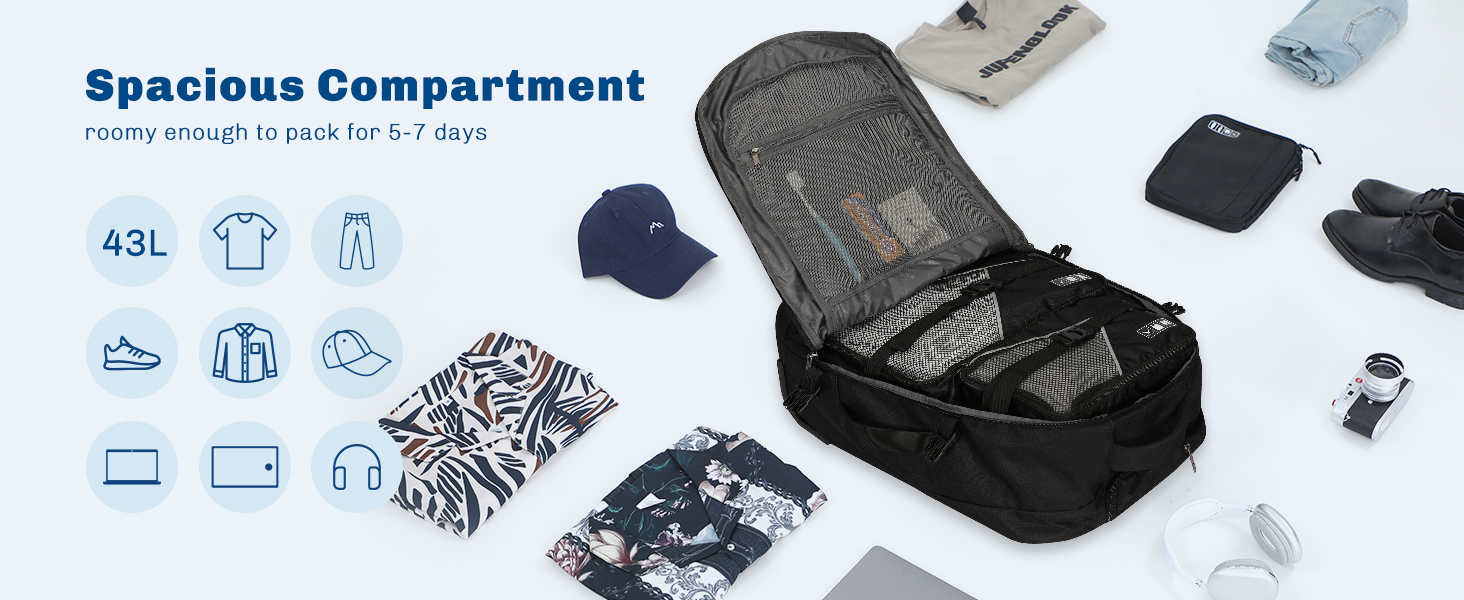 rolling backpack roller luggage carry on USB port laptop compartment personal travel must have bag