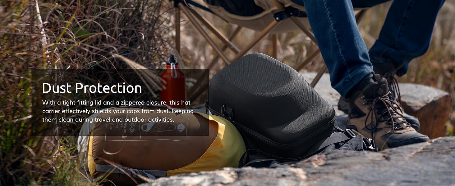 hard shell hat carrier on the ground in outdoor nature protecting caps from dust and damage