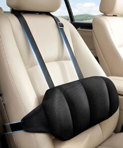 Adjustable Car Seat Lumbar Support Pillow Dual Straps Memory Foam Lower Back Waist Support Cushion with Convex Point Design Removable Cover for Vehicle SUVs Driving Travel Accessories Office Chair