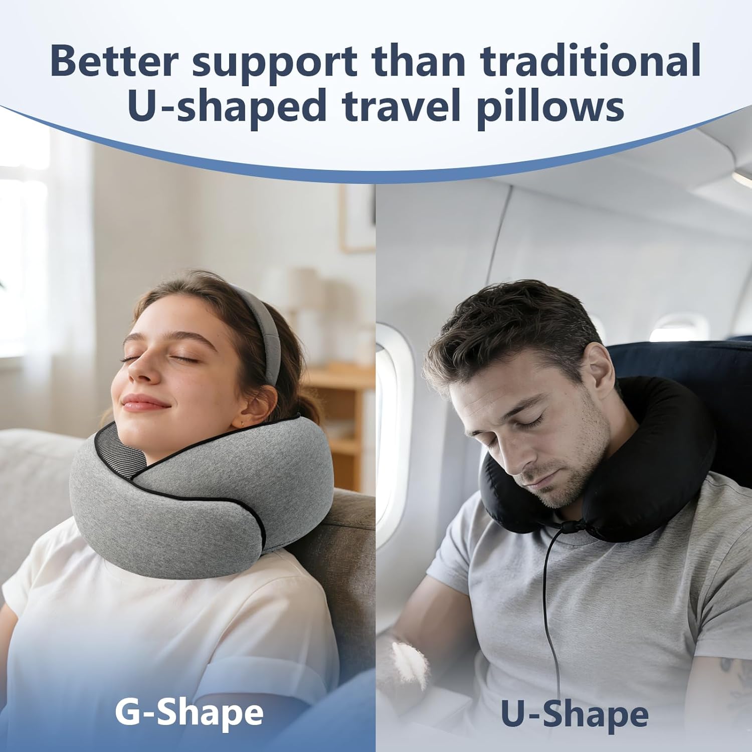 Advanced Memory Foam Neck Travel Pillow Neck Pillow Airplane with Eye Mask Ear Plugs Designed for The Comfort of Travel Office Travel Pillow for Plane Car Home Work， Grey.jpg