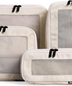 Aerotrunk Compression Packing Cubes for Travel - Luggage Organizer Bags - Double Zipper Packing Cubes for Suitcases (4-Pack, Beige)