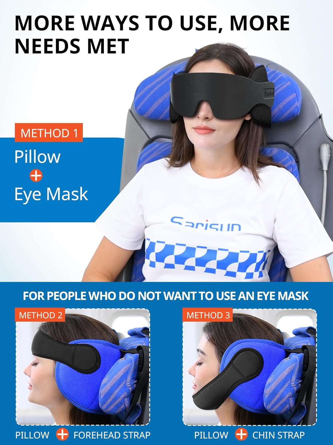Airplane Pillow Combo with Chin Strap Travel Pillows for Airplanes with Sleep Eye Mask Plane Pillow for Long Flights Car Road Trip 360° Headrest Stop Bobblehead Black.jpg