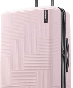 American Tourister Stratum XLT Expandable Hardside Luggage with Spinner Wheels, Pink Blush, Checked-Medium 24-Inch