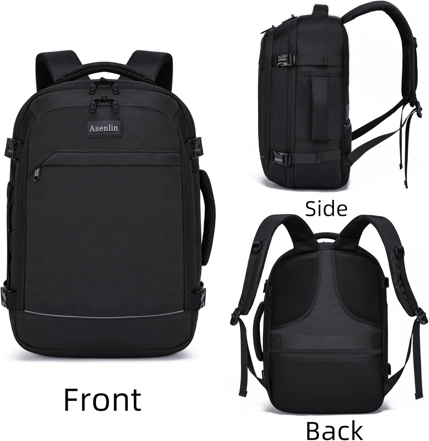 Asenlin Travel Backpack for Women and MenFit 15.6 Inch Carry on Backpack Flight Approved Luggage，Weekender Bag Water Resistant Laptop Backpack Black.jpg