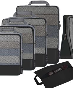 BAGAIL 4 Set/6 Set/8 Set Compression Packing Cubes Travel Accessories Expandable Packing Organizers (Half Mesh, 6-Black)