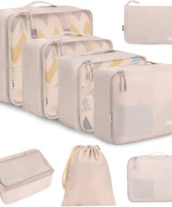 BAGAIL 8 Set Packing Cubes Luggage Packing Organizers for Travel Accessories-Cream
