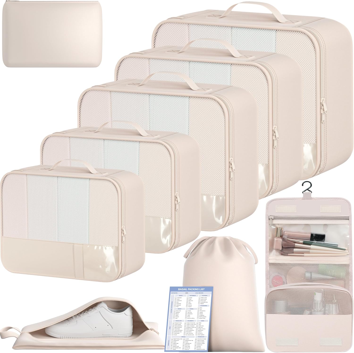 BAGAIL 9 Set Packing Cubes with Packing List Luggage Packing Organizers for Travel Accessories