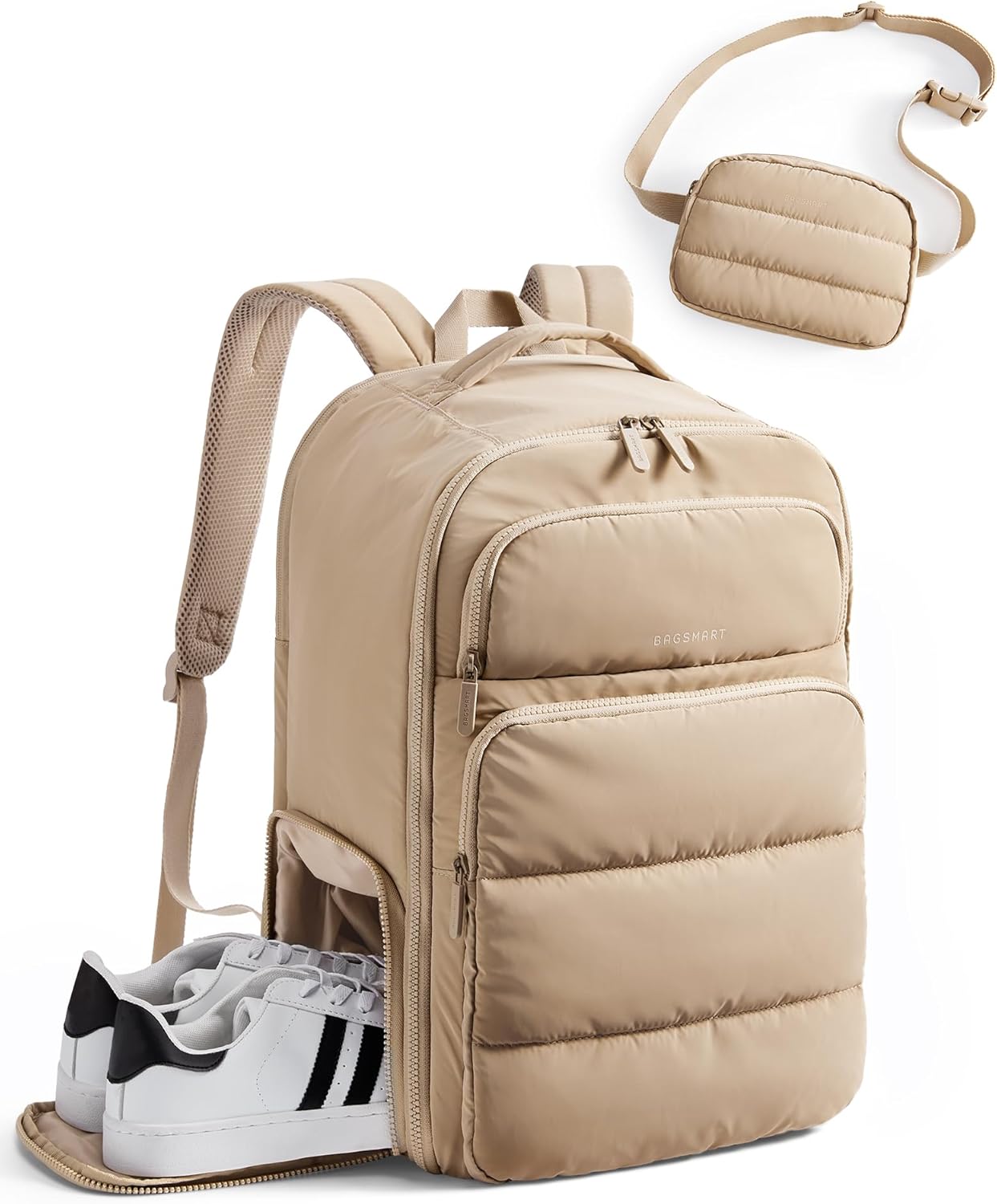 BAGSMART 35L Travel Backpack Women, 17.3 Inch Carry On Backpack Flight Approved, Personal Item Backpack Travel Bag, Water Resistant Casual Daypack, Desert