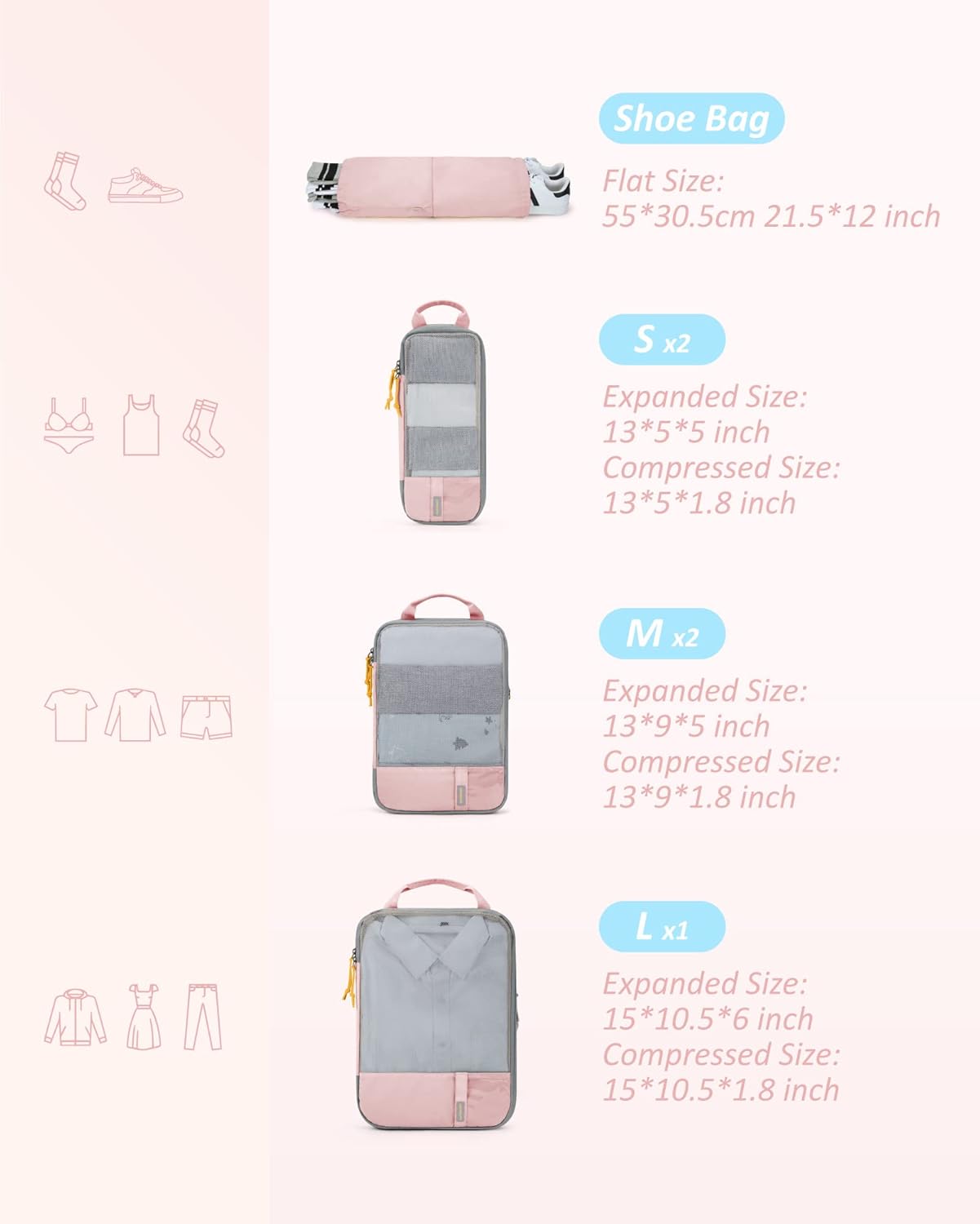 BAGSMART 6 Set 4 Set2 Set Compression Packing Cubes for Travel Lightweight Luggage Organizer Bags Durable Space Saver Bags Travel Essentials.jpg