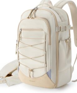 BAGSMART Carry On Travel Backpack, 17 Inch Large Travel backpack Carry On Flight Approved, Anti-theft Personal Item Backpack Travel Bag With Shoe Bag, 30L Water Resistant Casual Daypack, Beige
