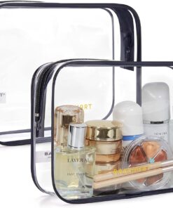 BAGSMART Clear Toiletry Bag, 2 Pack TSA Approved Travel Toiletry Bag Carry on Travel Accessories Bag Airport Airline Quart Size Bags Water Repellent Makeup Cosmetic Bag for Women (Black-2pcs)