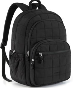 BAGSMART College Laptop Backpack, Travel Backpack for Women, Quilted Casual Daypack, Water-Resistant Bookbag for 15.6 Inch Laptop, Black