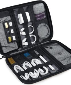 BAGSMART Large Electronics Travel Organizer Case, Tech Accessories Cord Storage Bag for Phone, Power Bank, SD Card, Cables, Black