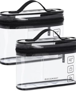 BAGSMART TSA Approved Toiletry Bag, 2 Pack Clear Makeup Cosmetic Bag Organizer, Quart Size Travel Bag for Toiletries, Carry-on Travel Accessories Essentials, Black-2pcs