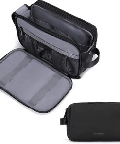 BAGSMART Toiletry Bag for Men, Travel Toiletry Organizer Dopp Kit Water-resistant Shaving Bag for Toiletries Accessories, Door Room Essentials, Black-medium