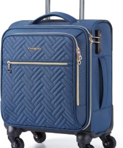 BAGSMART Underseat Carry On luggage Airline Approved, 16-inch Small Softside Underseater Travel Suitcase with Spinner Wheels Overnight Bag Small Rolling Carry-on for Women Men Weekender, Navy Blue