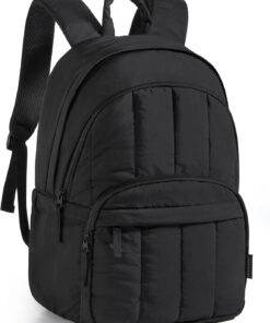 BAGSMAT Womens Backpack Travel Laptop Backpack for Women, Quilted College Laptop Bookbag, Work Back Pack for Women, Cute Computer Water-Resistant Casual Daypack, Puffer Black